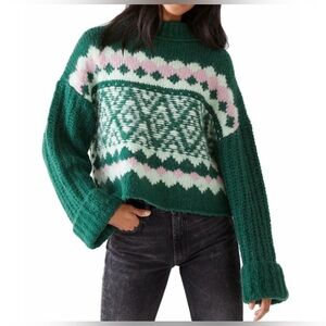 Free People Wool/Alpaca Alpine Pullover Sweater in Spearmint Pine